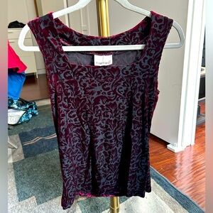 Vintage Red Velvet Whimsygoth Fashion Bug Floral Sleeveless Top Square Neckline